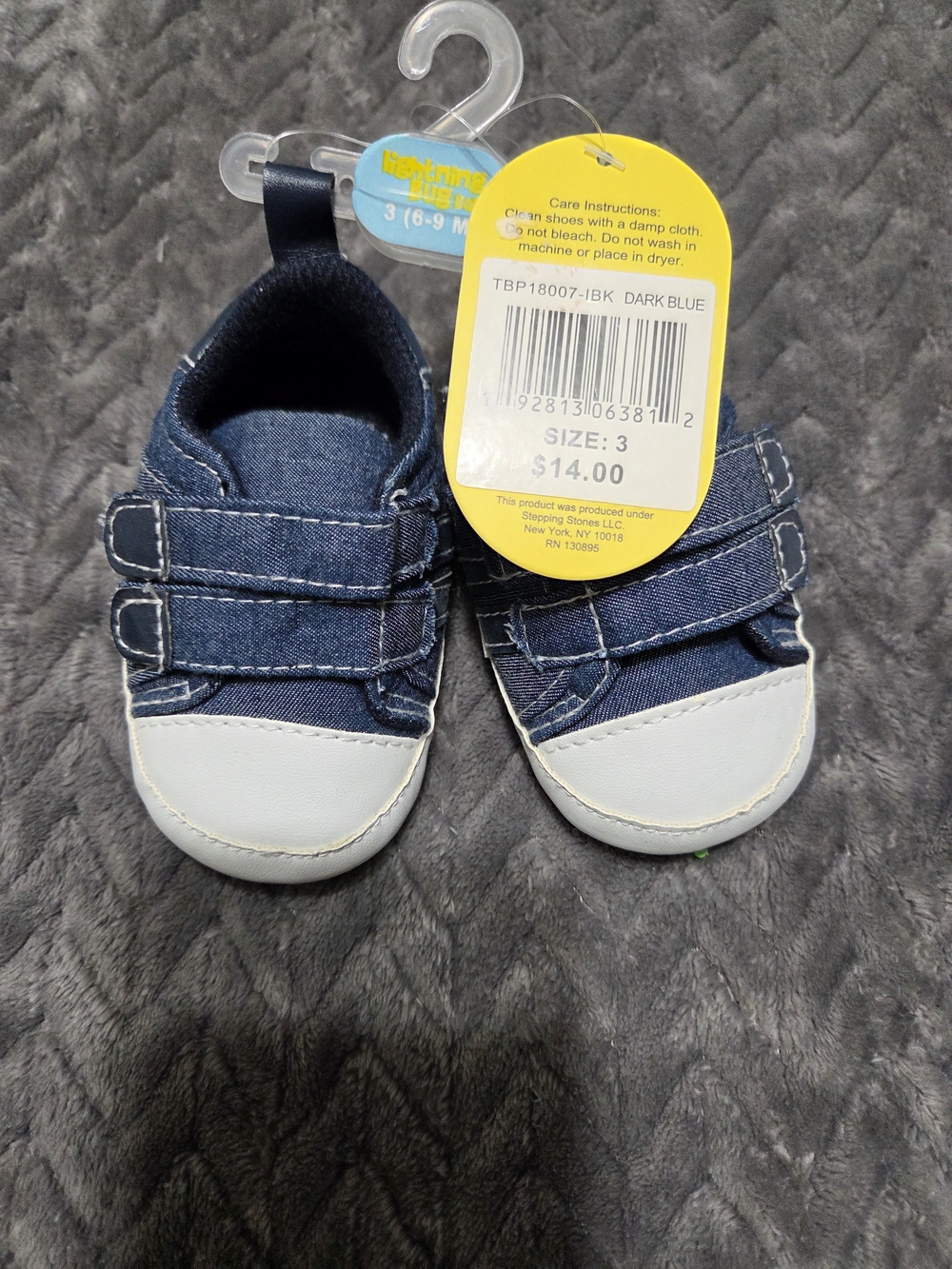 Dark Blue Denim Baby Walker Shoes with White Toe